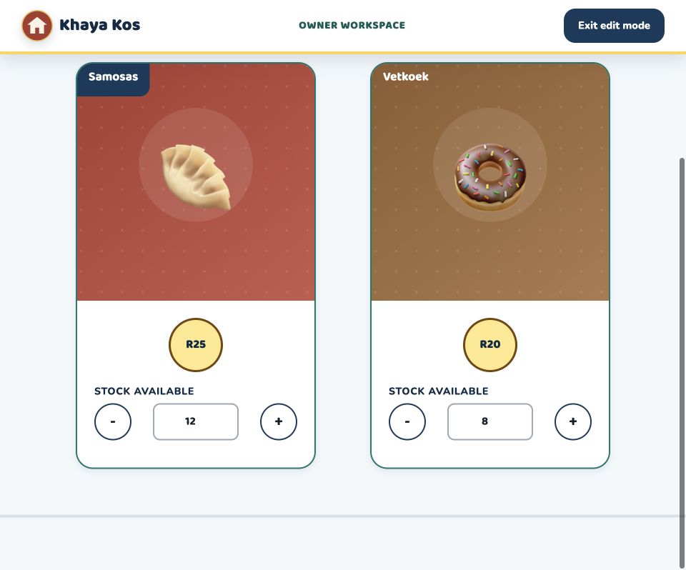 Market stock cards with minus and plus buttons and current quantities